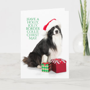 Cartes Pour Fêtes Annuelles Holly Jolly Bordure Collie Noël Avec Cadeaux