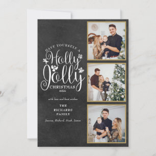 Cartes Pour Fêtes Annuelles Holly Jolly Chalkboard 3 Photo Collage