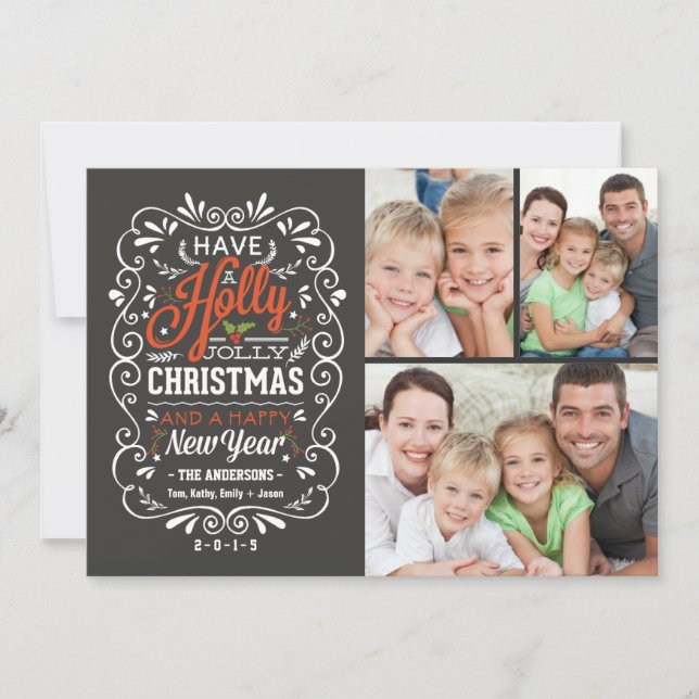 Cartes Pour Fêtes Annuelles Holly Jolly Christmas Chalkboard Photo Collage (Devant)