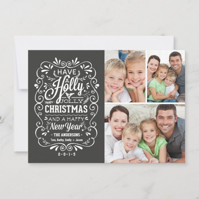 Cartes Pour Fêtes Annuelles Holly Jolly Christmas Chalkboard Photo Collage (Devant)