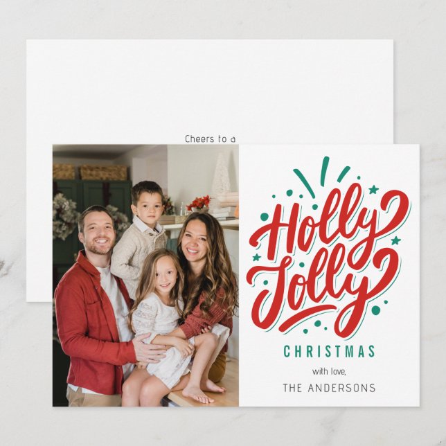 Cartes Pour Fêtes Annuelles Holly Jolly Christmas Family Photo  (Devant / Derrière)