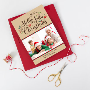 Cartes Pour Fêtes Annuelles Holly Jolly Christmas Rustic Tan Photo