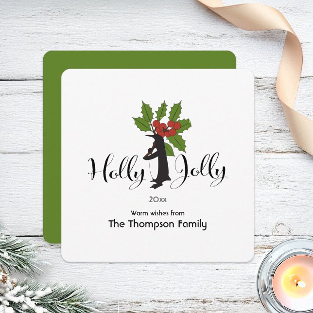 Cartes Pour Fêtes Annuelles Holly Jolly Cute Funny Penguin Noël (Créateur téléchargé)