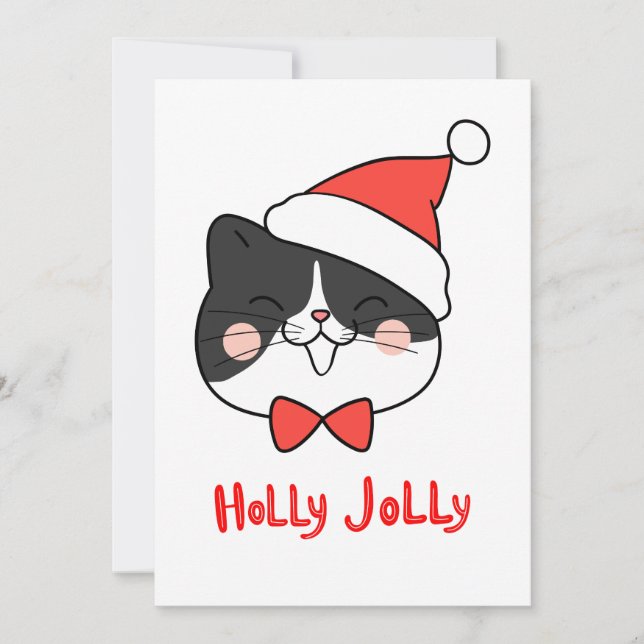Cartes Pour Fêtes Annuelles Holly Jolly Cute Kawaii Cat (Devant)