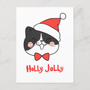 Cartes Pour Fêtes Annuelles Holly Jolly Cute Kawaii Minimaliste de chats