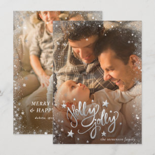 Cartes Pour Fêtes Annuelles Holly Jolly Elegant Silver Faux Foil 2 Photo