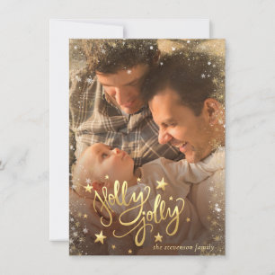 Cartes Pour Fêtes Annuelles Holly Jolly   Elégante Gold Faux Foil 2 Photo
