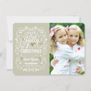 Cartes Pour Fêtes Annuelles Holly Jolly Greige & White Christmas Photo Card