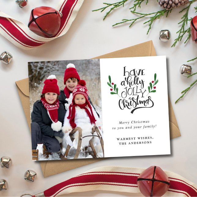 Cartes Pour Fêtes Annuelles Holly Jolly Joyeux Noël Photo (Créateur téléchargé)