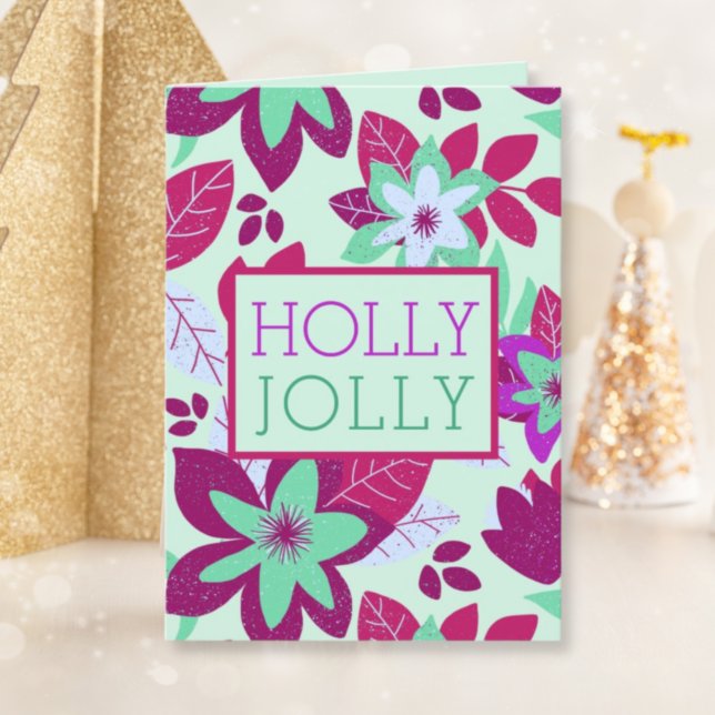 Cartes Pour Fêtes Annuelles Holly Jolly Noël botanique moderne (Créateur téléchargé)