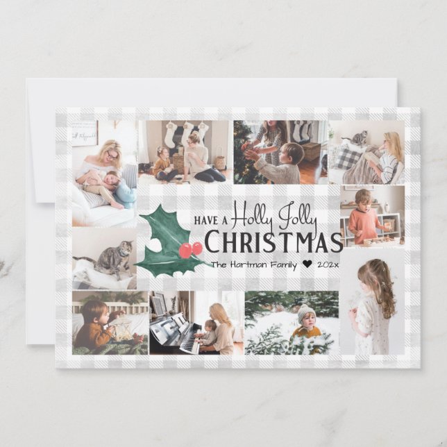 Cartes Pour Fêtes Annuelles Holly Jolly Plaid Photo Collage (Devant)