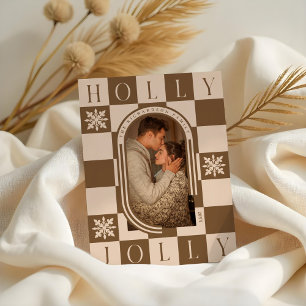 Cartes Pour Fêtes Annuelles Holly Jolly Retro Checker Arch de Noël Photo