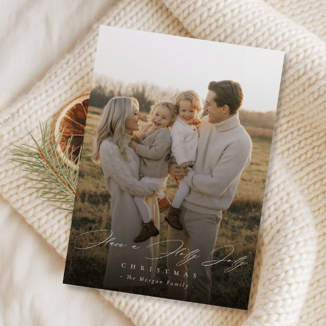 Cartes Pour Fêtes Annuelles Holly Jolly Script Modern Family Christmas Photo (Créateur téléchargé)