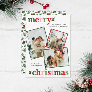 Cartes Pour Fêtes Annuelles Holly Joyeux Noël Bright Amusement Famille