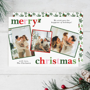 Cartes Pour Fêtes Annuelles Holly Joyeux Noël Bright Amusement Famille