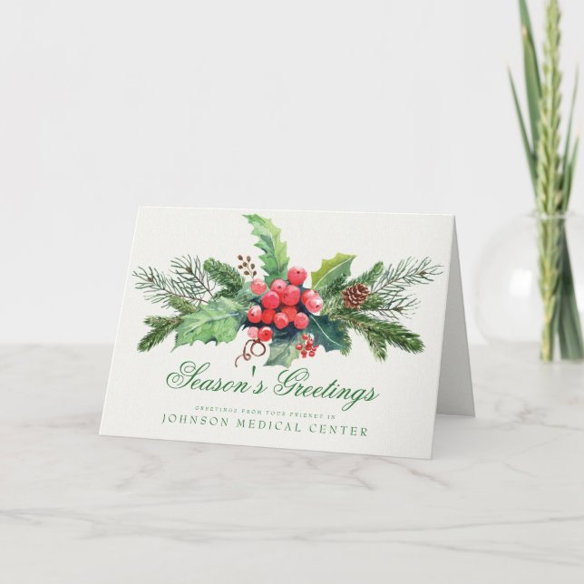 Cartes Pour Fêtes Annuelles Holly Pine & Berry | Salutations de vacances Médic (Devant)