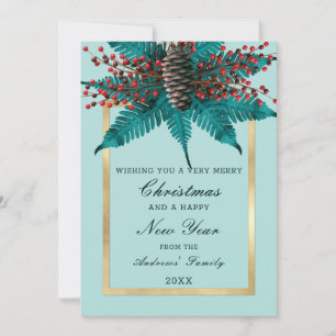 Cartes Pour Fêtes Annuelles Holly Pine Cone Bouquet Gold Frontière Noël