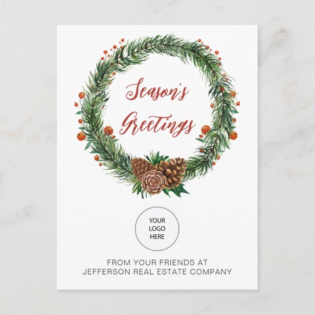 Cartes Pour Fêtes Annuelles Holly Pine Wreath Company Logo Entreprise (Devant)