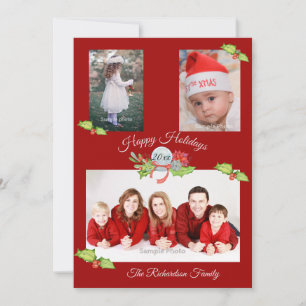 Cartes Pour Fêtes Annuelles Holly Poinsettia Snow Globe Rouge Photo personnali