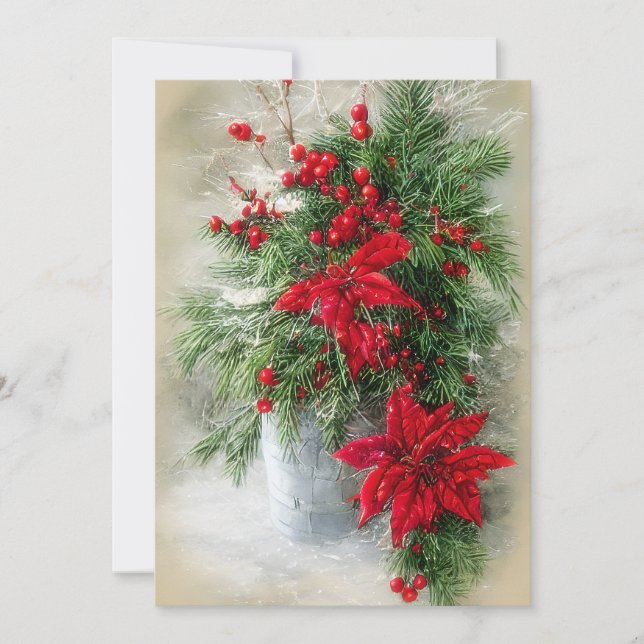 Cartes Pour Fêtes Annuelles Holly poinsettias et fip budget Noël (Devant)