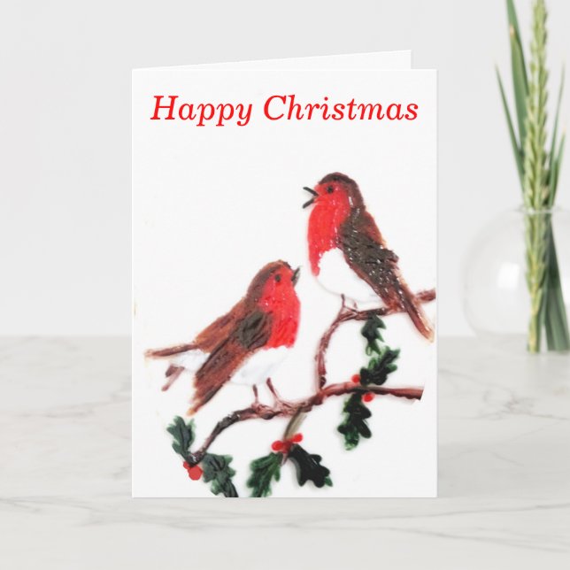 Cartes Pour Fêtes Annuelles Holly Robin Art Festival (Devant)
