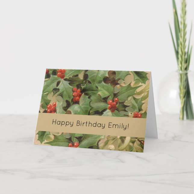 Cartes Pour Fêtes Annuelles Holly Tree Noël Vintage (Devant)