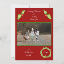 Cartes Pour Fêtes Annuelles Holly Wreath Red Green Photo personnalisée