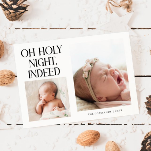 Cartes Pour Fêtes Annuelles Holy Night Indeed Xmas White Birth Announcement (Créateur téléchargé)