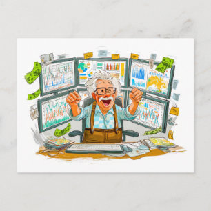 Cartes Pour Fêtes Annuelles Homme âgé célébrant avec joie le succès boursier