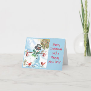 Cartes Pour Fêtes Annuelles Homme de neige de Noël avec cardinaux