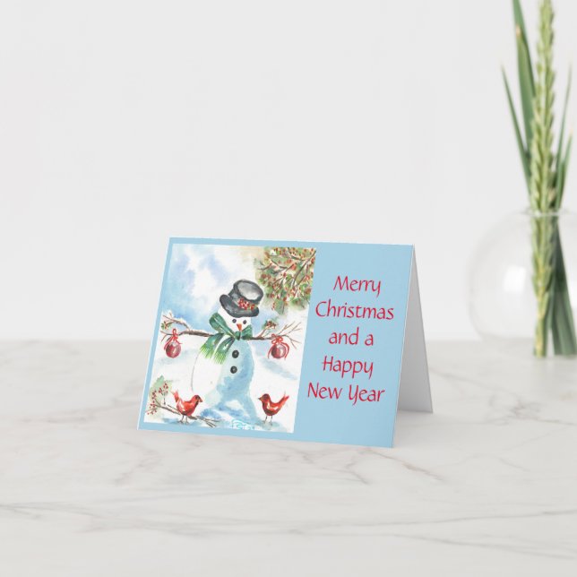 Cartes Pour Fêtes Annuelles Homme de neige de Noël avec cardinaux (Devant)