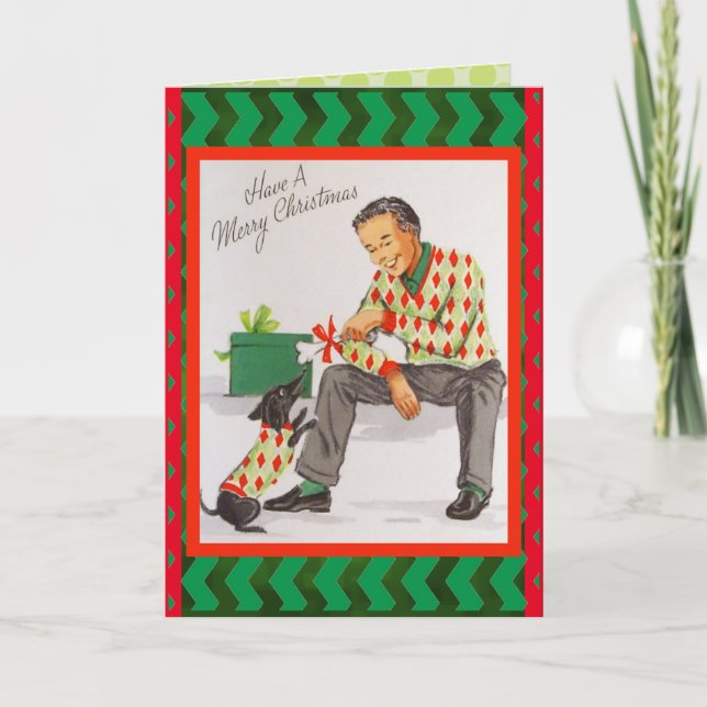 Cartes Pour Fêtes Annuelles Homme et chien de Noël (Devant)