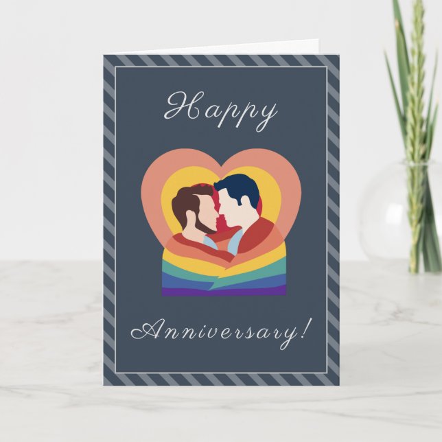 Cartes Pour Fêtes Annuelles Hommes gays Pride Couple LGBTQ Mariage Anniversair (Devant)