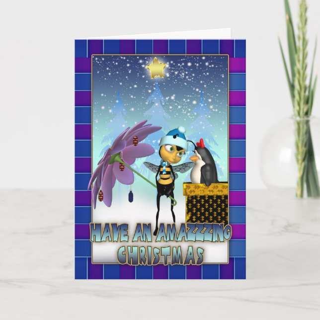 Cartes Pour Fêtes Annuelles Honey Bee Christmas Card - Honey Bee And Penguin (Devant)