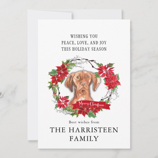 Cartes Pour Fêtes Annuelles Hongrois Vizsla aquarelle Poinsettia Noël (Devant)