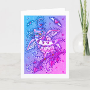 CARTES POUR FÊTES ANNUELLES HOOTS BLANCS N' COEURS CUPID OWL VALENTINE