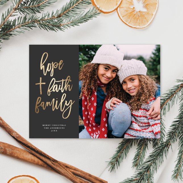 Cartes Pour Fêtes Annuelles Hope Faith Famille Photo de Noël Religieux (Créateur téléchargé)