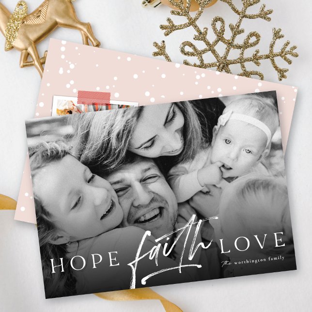 Cartes Pour Fêtes Annuelles Hope Faith Love Script Photo de Noël religieuse (Créateur téléchargé)
