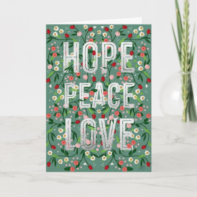 Cartes Pour Fêtes Annuelles Hope Peace Love Noël botanique (Devant)
