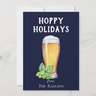 Cartes Pour Fêtes Annuelles Hoppy Holidays Beer Glass Flat Blue Holiday Card