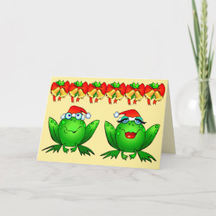Cartes Pour Fêtes Annuelles Hoppy Holidays Cartoon Frogs Santa Hats Bells