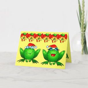Cartes Pour Fêtes Annuelles Hoppy Holidays Cartoon Frogs Santa Hats Bells