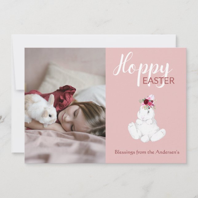 Cartes Pour Fêtes Annuelles Hoppy Lapin de Pâques photo florale (Devant)