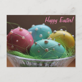 Cartes Pour Fêtes Annuelles Horiz. Oeufs colorés "Pâques heureux"