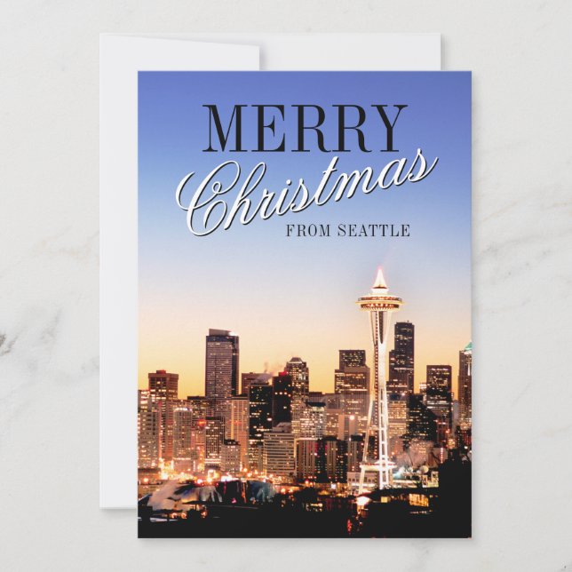 Cartes Pour Fêtes Annuelles Horizon de Seattle à Noël (Devant)