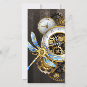 Cartes Pour Fêtes Annuelles Horloge à vapeur avec libellule mécanique