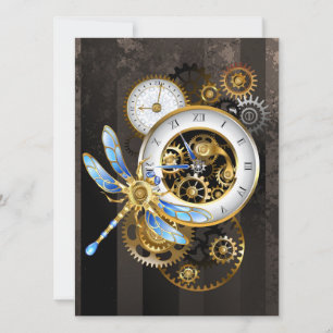 Cartes Pour Fêtes Annuelles Horloge à vapeur avec libellule mécanique