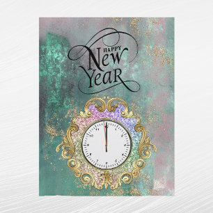 Cartes Pour Fêtes Annuelles Horloge élégante en or Nouvel An