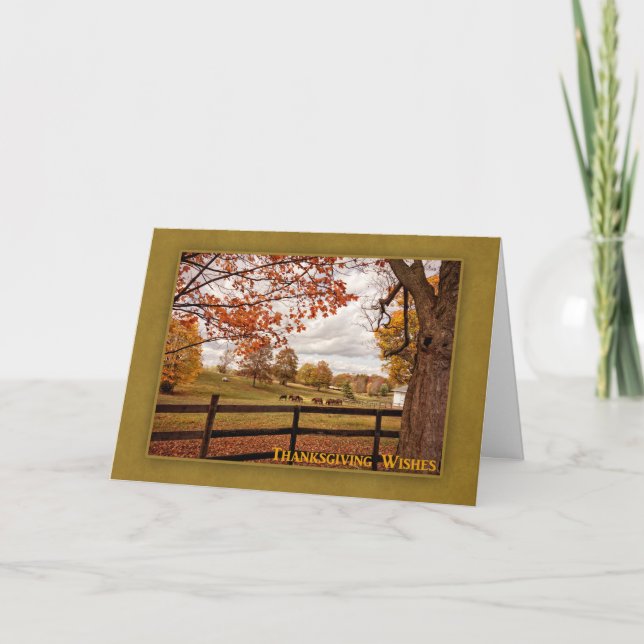 Cartes Pour Fêtes Annuelles Horse Farm, Paysage D'Automne, Thanksgiving (Devant)