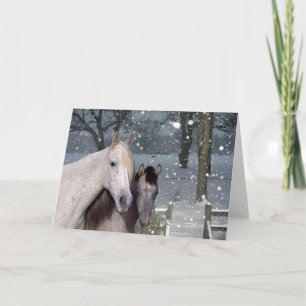 Cartes Pour Fêtes Annuelles Horses Falling Snow Greeting Card